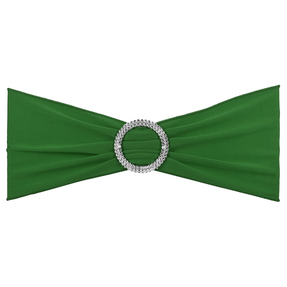 25Pcs 14″x5″ Stretch Chair Sashes Bows Chair Bands Sash with Buckle Dark Green