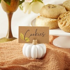 Kate Aspen Rustic, Thanksgiving, White Pumpkin Place Card Holder (Set of 12)