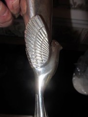 PAIR OF DOVE TOASTING GOBLETS; SILVERPLATE 9.5″; BRASS ART WARE, INDIA