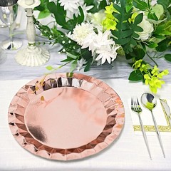 25 ROSE GOLD Metallic Round 12″ Paper Dinner Plates Geometric Design Tableware