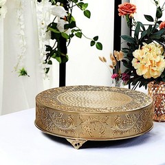 GOLD 18″ wide Round Floral Embossed Cake Stand Cupcake Display Wedding Party