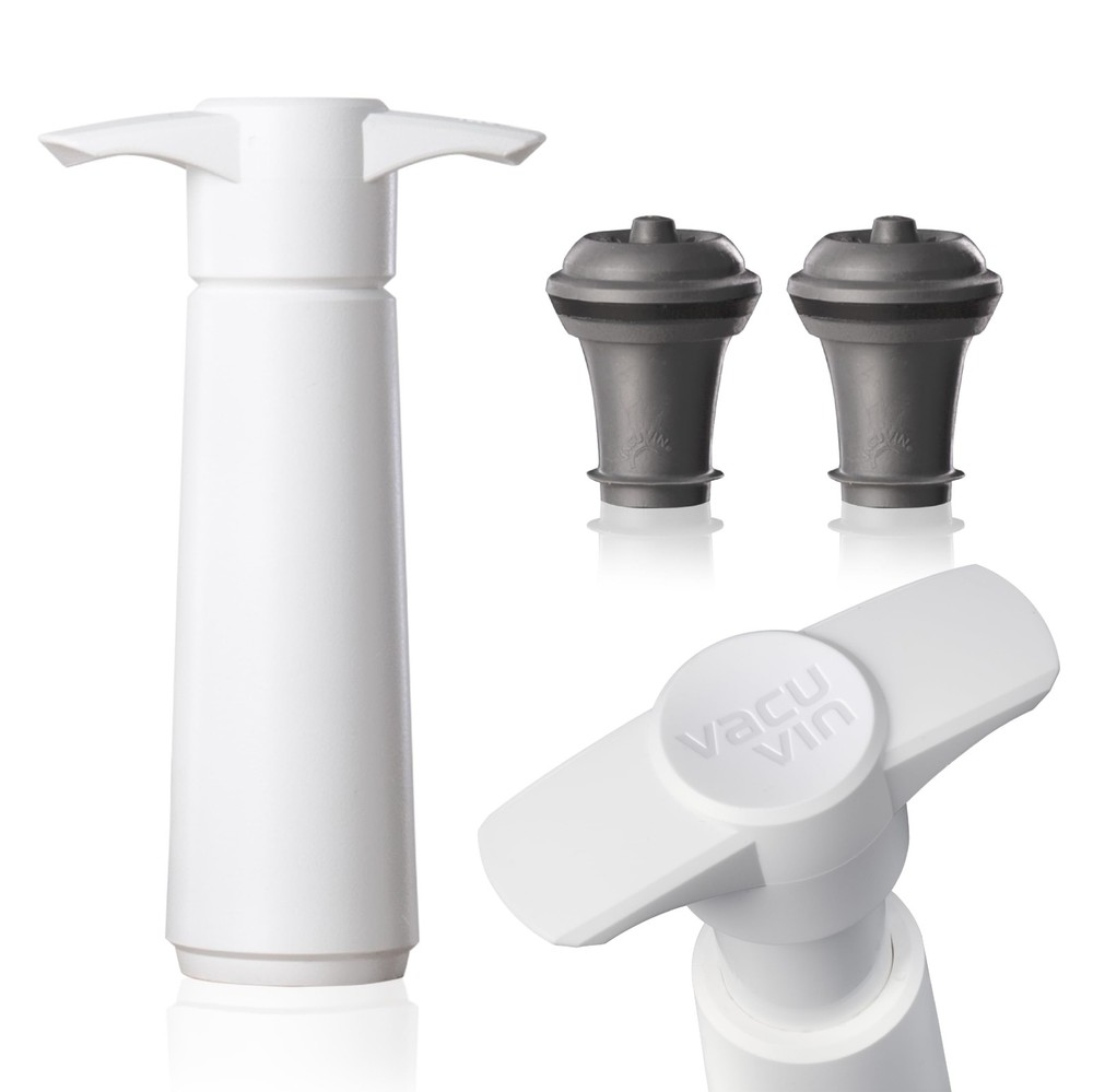 Vacu Vin Original Wine Saver with 2 Vacuum Bottle 1 Pump + 2 Stoppers, White