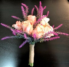 Light Pink Faux Flower Roses with Lavender Accents Bridal Wedding Bouquet