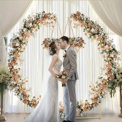 2Pcs 8.2ft Gold Metal Wedding Arch Backdrop Stand Party Balloon Floral Frame