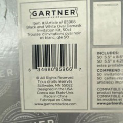 Gartner 50 Count Wedding Engagement Invitation Kit Black & White Oval Damask New