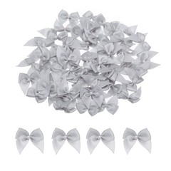 60Pcs Mini Light Grey Ribbon Bow with Pearl 1″ Ribbon Flowers Applique