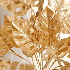 4 GOLD Metallic Artificial Monstera Leaves Bushes Party Events Decorations
