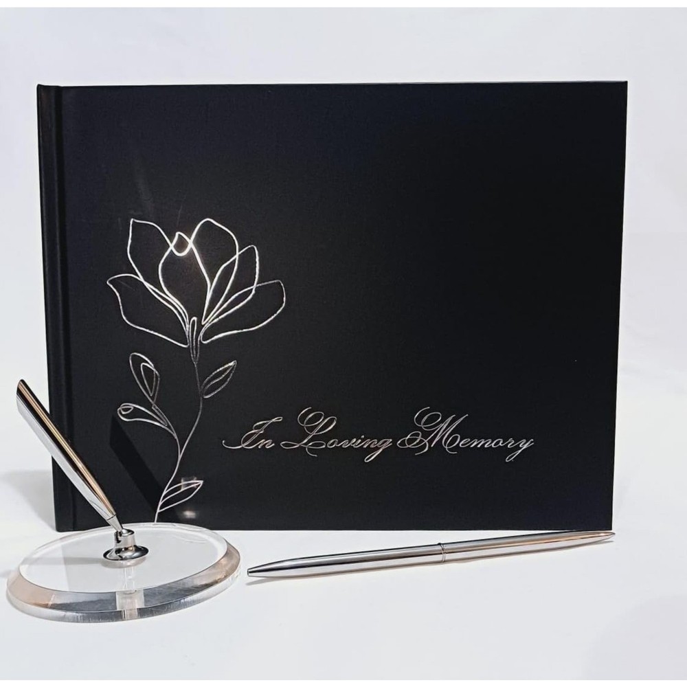 Funeral Guest Book with Silver Pen and Pen Holder, 82 Pages, 10.2×7.8″