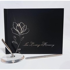 Funeral Guest Book with Silver Pen and Pen Holder, 82 Pages, 10.2×7.8″