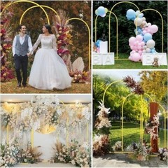Set of 3 Golden Metal Arch Backdrop Stand Wedding Frame for Ceremony Decorations