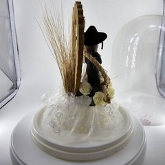 Roped with Love ~ Western Cake Topper Groom Black Cowboy Hat Bride in White READ