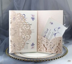 100PCS Wedding Invitation Card Personalized Laser Cut Romantic Party Floral Lace