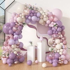 173Pcs Balloon Arch Garland Kit, Double-stuffed Pink White Sand Dusty Purple