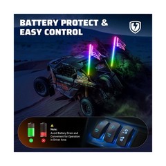 2 PCS 4FT Whip Lights with Spring Base, APP & Remote Control Led Whip Lights …