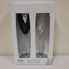Hand Painted 6 oz. Bride and Groom Wedding Champagne Flute Glasses Set of 2 NEW