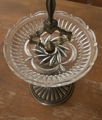 Brass & Etched Glass Vintage Ashtray Centerpiece 16 IN.