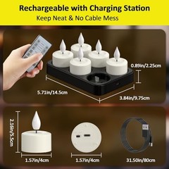 Yme Rechargeable Tea Lights with Remote Timer and Charging Base, 6 Pack LED