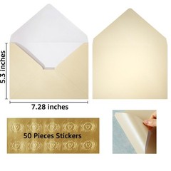 50 Pieces Shiny Envelopes with Gold Stickers for Wedding Invitation Cards, Gr…