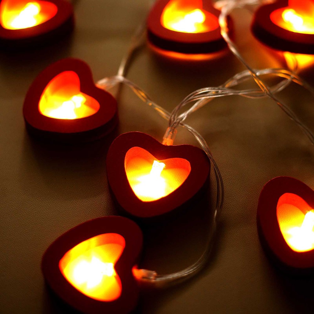 5 ft RED Wooden Heart LED Fairy LIGHTS GARLAND Party Event Decorations Supplies
