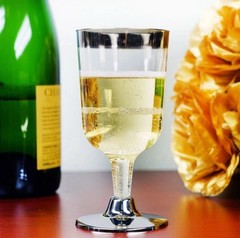 12 Plastic SILVER Rimmed CLEAR WINE GLASSES CUPS Disposable Party Home