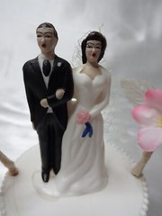 Bride and Groom Wedding Anniversary Cake Topper Vintage Pink White Black