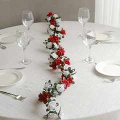 2 RED IVORY 8 ft long Silk Mini Rose Wedding Garland Leaves Bendable Wire Vines