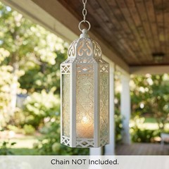 VELA LANTERNS White Moroccan Candle Lantern Decorative Medium, White/Clear