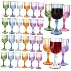 24 Pcs Plastic Vintage Wine Glasses, 7 Oz Plastic Colored Water Goblets for