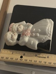 Vintage 1960s Glossy Porcelain Bride And Groom Figurine Cake Topper 4” Inches