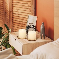 3.8 Inch Glass Pillar Candle Holder Set Pack 2 Gear Round Plate 2 Pcs Amber