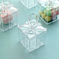 12 Clear 3″ Square Bow Top Design Favor Boxes Gift Holders Party Decorations
