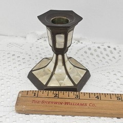 Vintage Brass & Mother of Pearl Inlay Candlestick Holder – Mid Century Boho
