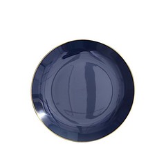 NAVY BLUE 10 Glossy 8″ Round Plastic Salad PLATES Gold Rim Party Events