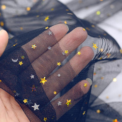 Light Blue Glitter Tulle Fabric Rolls 59″ X 10 Yard Gold Star Sequin Tulle Bolt