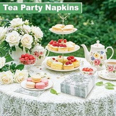 100 Pcs Floral Napkins, Green and White Toile Napkin Wedding Sage Green