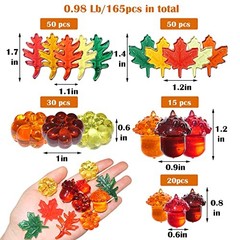 HADDIY Vase Filler – 165 Pcs Acrylic Pumpkin Leaves Acorn Gems Sensory Bin Fall