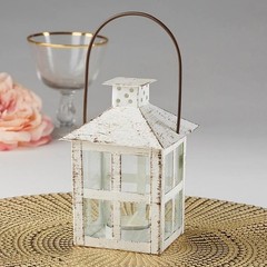 White Candle Lantern, 6 Inch Vintage White Distressed Lantern – Medium