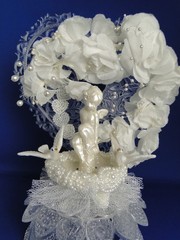 New Elegant Cherub & Lovebirds Ornate Crystal Look Heart Wedding Cake top #383