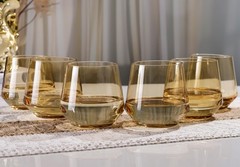 Amber Stemless Wine Glasses Set of 6-14oz Classic Design for Drinking, Amber …