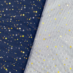 Light Blue Glitter Tulle Fabric Rolls 59″ X 10 Yard Gold Star Sequin Tulle Bolt