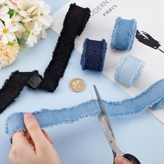 8.5 Yds x 1-5/8 inch 5 Colors Denim Ribbon, Rustic Frayed Fringes Fabric