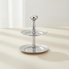 Fruit Tray with Central Pillar Stainless Steel Double-Level Serving Tray