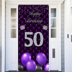 Happy 50th Birthday Purple Banner Backdrop Photo Booth Props Balloons Silver …