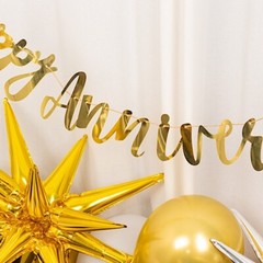 10 feet Gold Metallic Happy Anniversary Paper Hanging Party GARLAND Events Home
