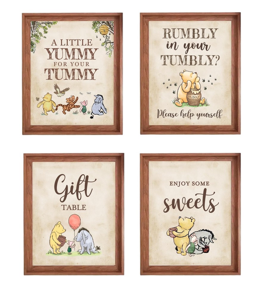 4PCS Winnie Table Sign Centerpieces A Little Yummy for 8 x 10 inches, Beige
