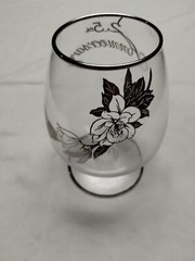 25th Wedding Anniversary Stemmed Glass Large Fishbowl Goblet Silver Design Trim