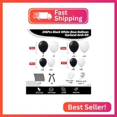 HKYOOD Black Bow Balloon Garland Arch Kit – 206Pcs Black and White Party Decorat