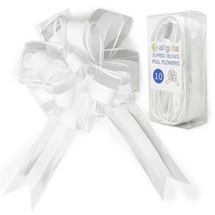 Allgala 10pc 8″ Jumbo Organza Ribbon Pull Bows – White Gift, Basket, Wedding