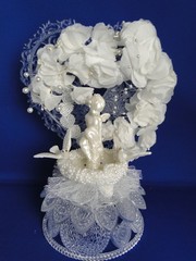 New Elegant Cherub & Lovebirds Ornate Crystal Look Heart Wedding Cake top #383