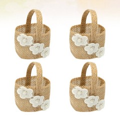 4Pcs Portable Burlap Candy Baskets Khaki Linen Wedding Storage Holders